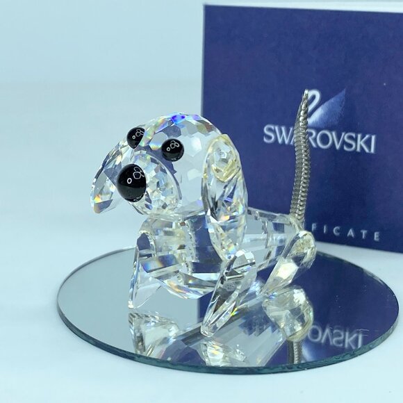 Swarovski Crystal Dachshund Dog Figurine Retired Black Eyes Wire Tail  S172 - Picture 1 of 7